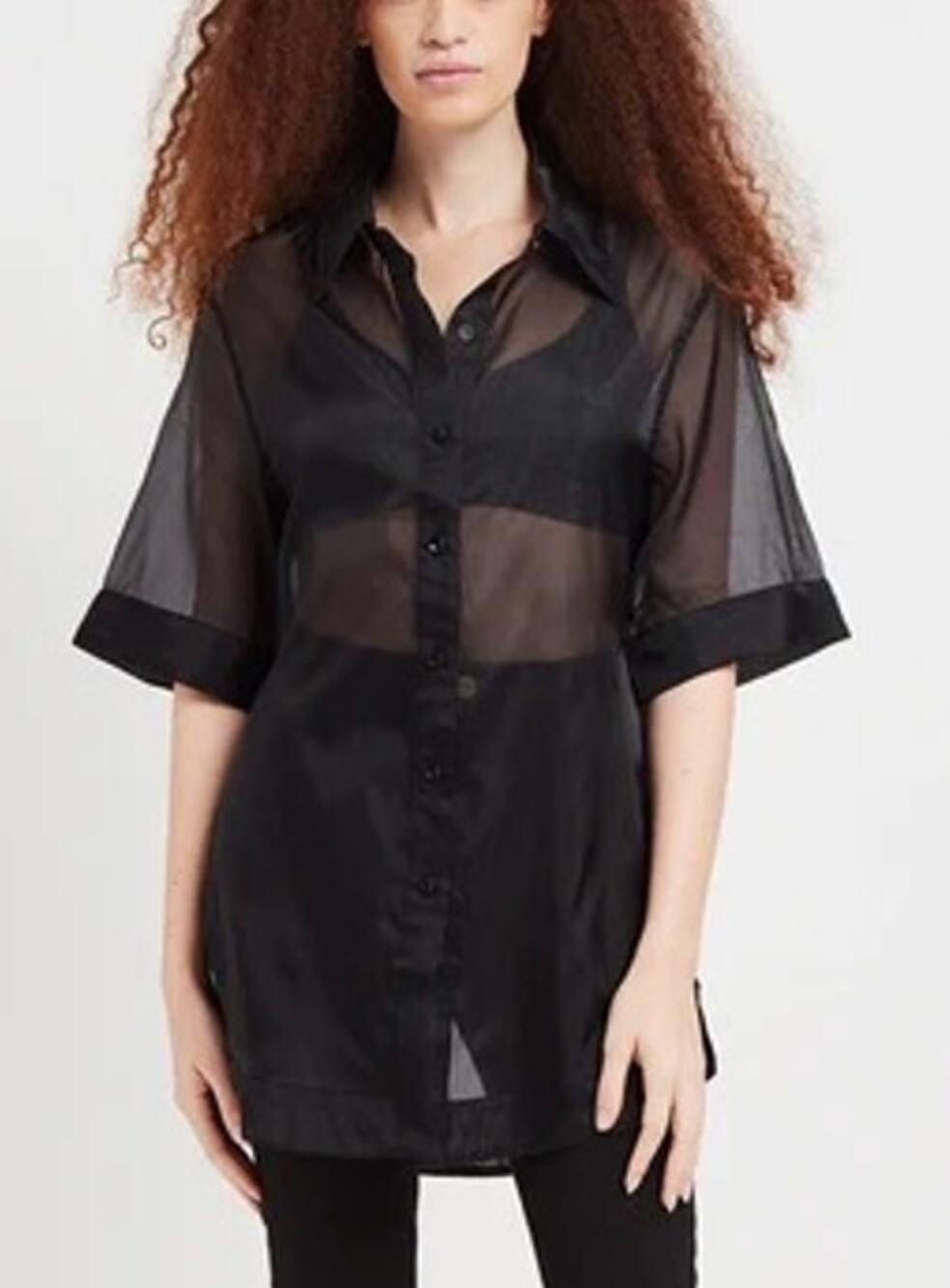 APPARIS Womens Sheer Organza Tie Tana Top Blouse Womens Small Black Sleek Layer